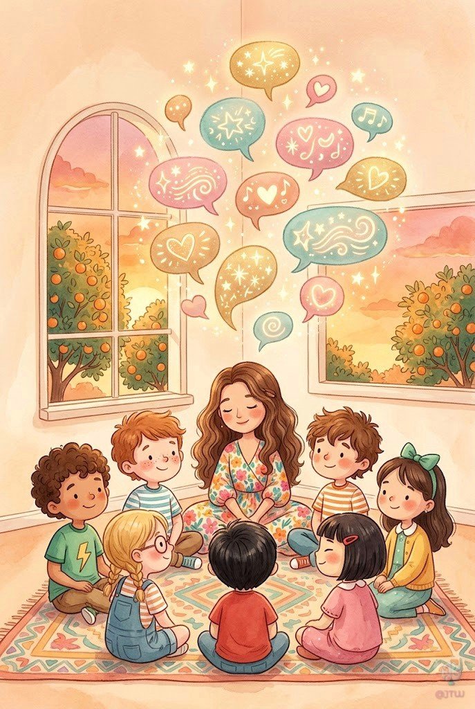 Wei sonriente leyendo el papelito de Diego con un dibujo de un loro y una palabra amable
