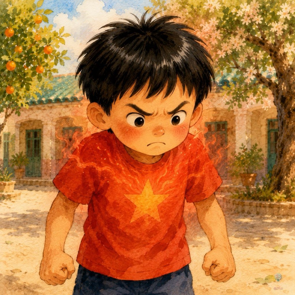 Wei, con el ceño fruncido y los puños apretados, siente cómo el enfado le sube por el pecho como un calor rojo.